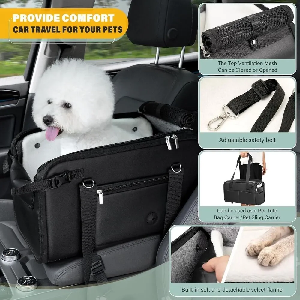 WOYYHO 18lbs Dog Car Seat for Small Dogs with Removable Velvet Liner, Luxury NEW